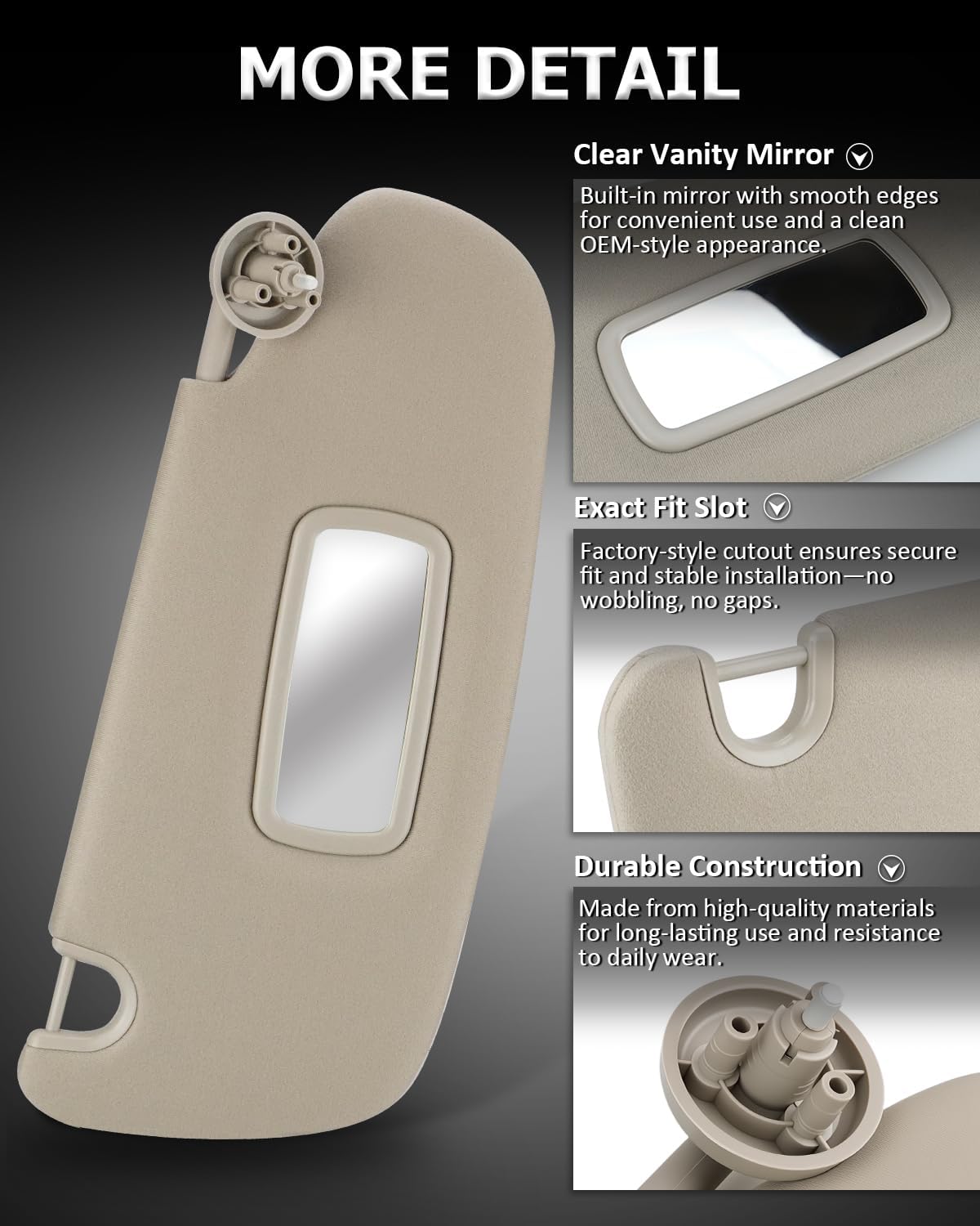 Right Passenger Side Sun Visor with Mirror Compatible with Dodge Ram 1500 2500 3500 2002-2009 - Replace# 1CT18TL2AA, Beige