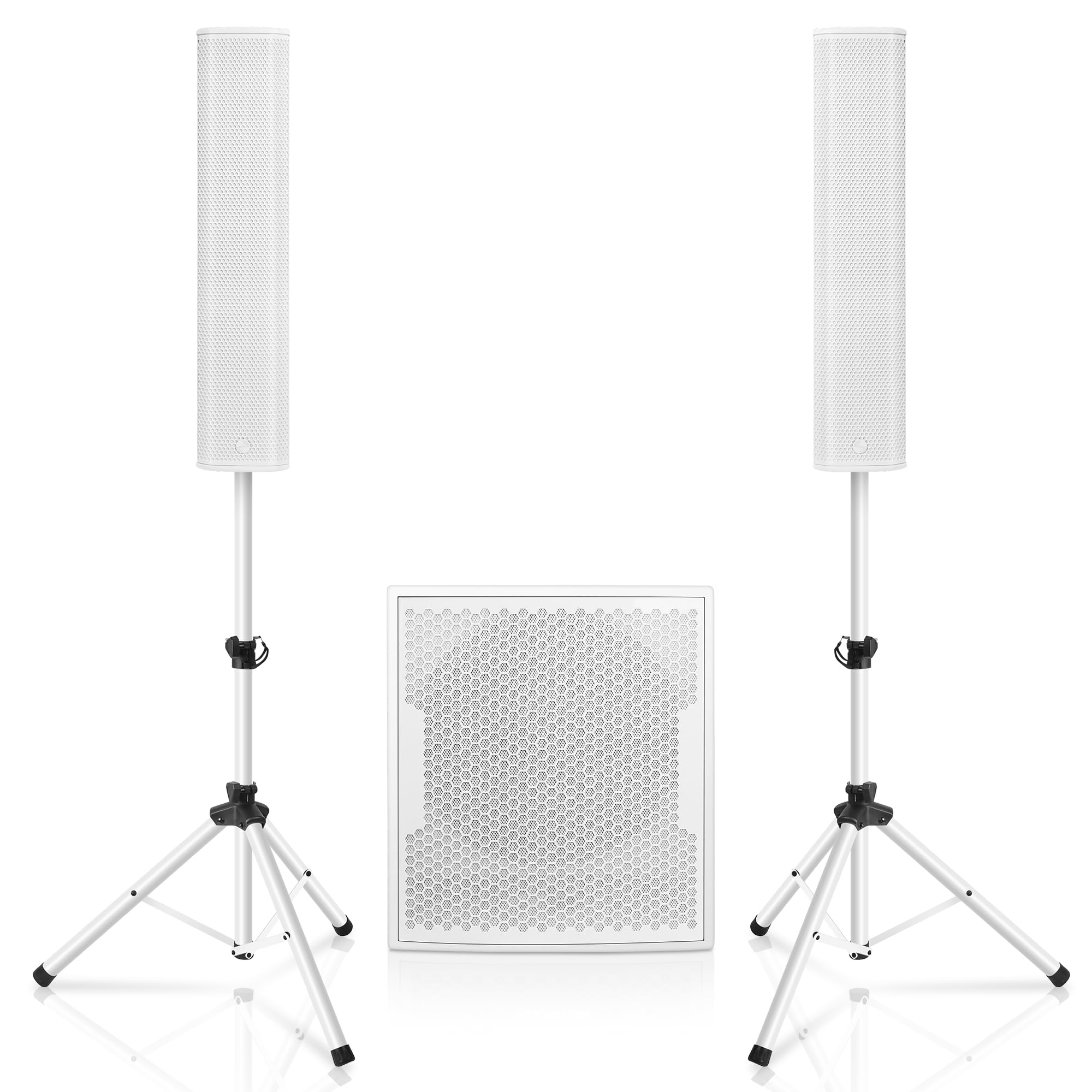 Sound Town CARPO Series 1700W Subwoofer and Line Array Speaker System with One Powered 18-inch Subwoofer, Two Passive Column Line Array Speakers, Birch Plywood, White (PS-18SWP6W2.1)