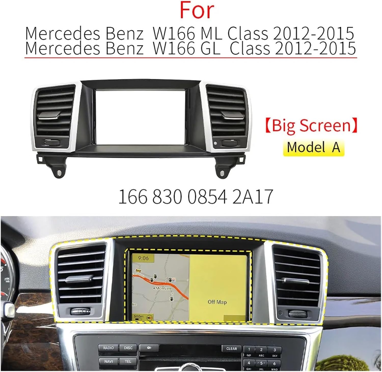 Car Front Air Conditioner AC Vent Grille Outlet Complete Assembly | Compatible With Mercedes Benz W166 ML GL Class 2012-2015 GL350 ML400(Model A Big Screen)