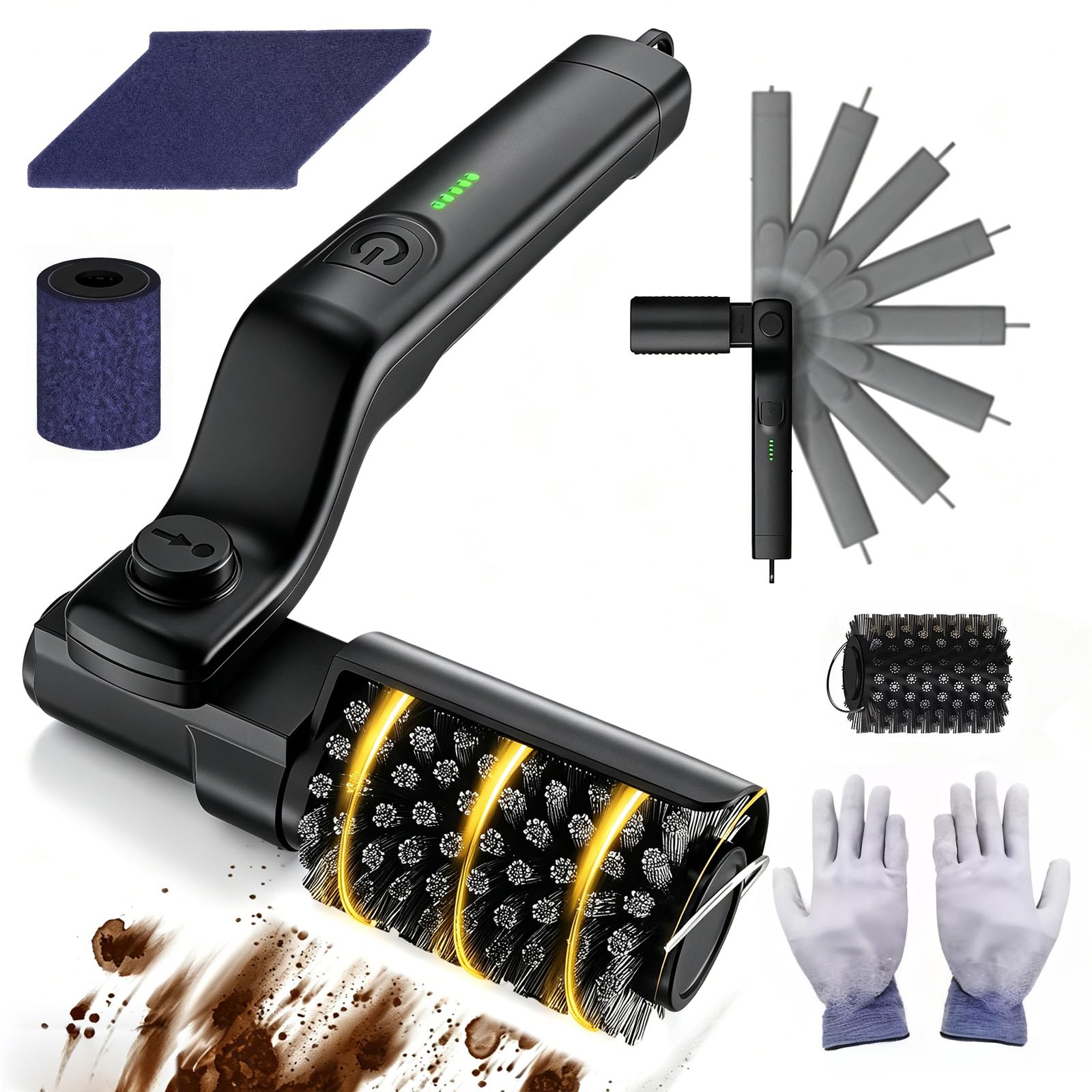 Akku Elektrische Grillbürste, 180° verstellbar, 3 Stufen, IPX7, Edelstahl | 90 Min, 5-stufige Batterieanzeige, Für Camping, Garten, Zuhause