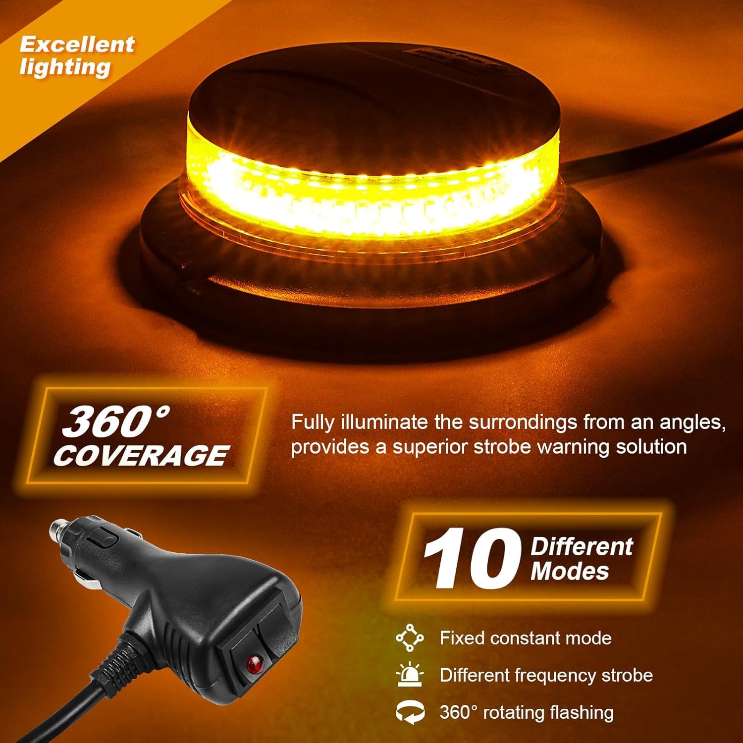 2 Luces Rotativas LED 12/24V Magnéticas Planas, Cable 3m, Plug&Play, 10 Modos para Carretillas, Tractores, Golf