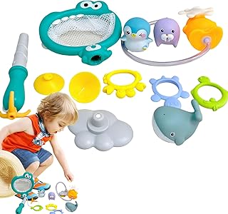 Juguetes De Baño Para Niños,Juguetes Para La Hora Del Baño Con Orificios De Drenaje | Juego Modular Multifuncional Para Baño Con Red De Pesca Portátil Y Ventosas Para Niños Y Niñas En Piscina O Bañera