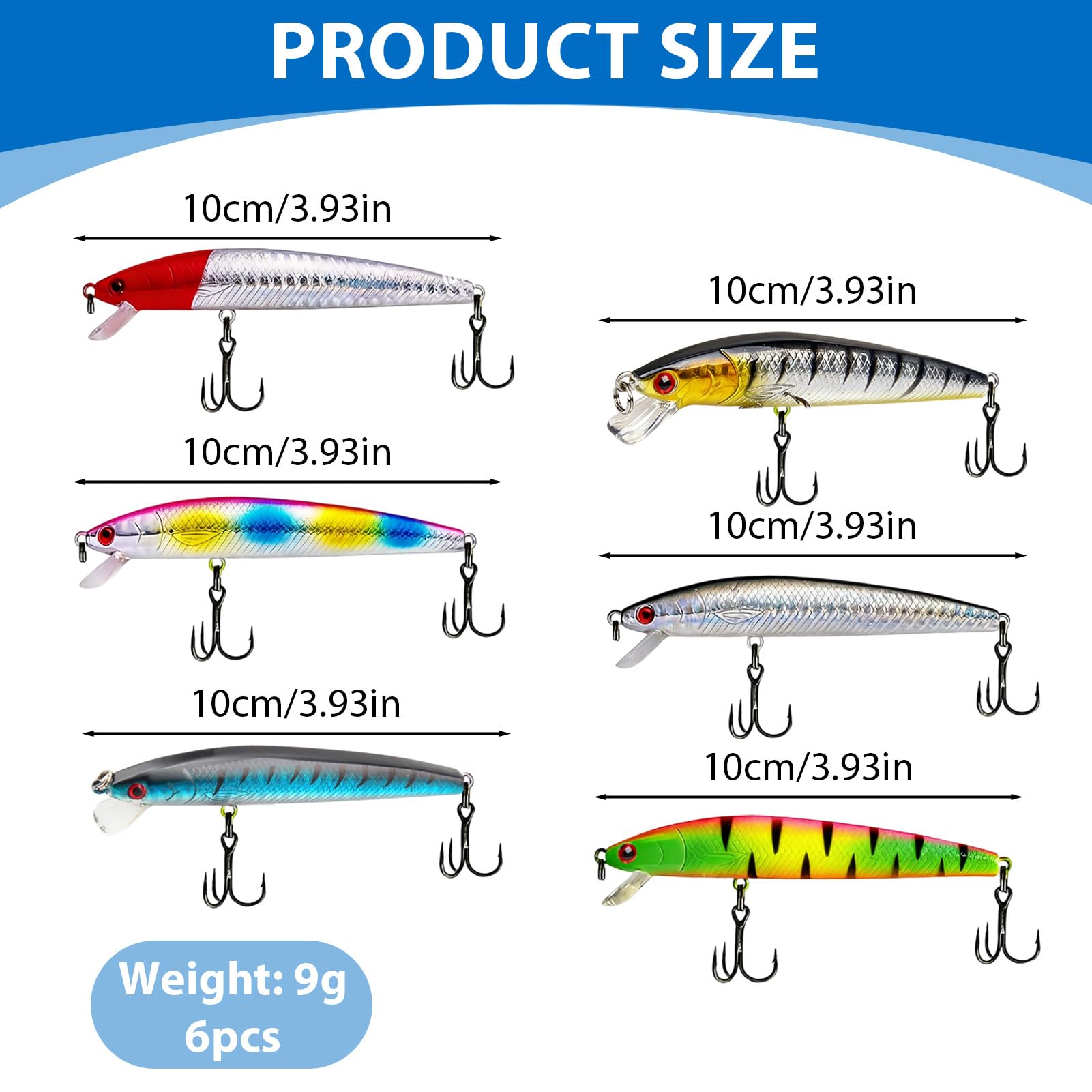 6 Piezas Cebo para Pesca Marina, Señuelos de Pesca Spinning para Trucha, Perca, Lucio, Perca, Cebos para Lubina para Pescas Marina en Agua Salada y Agua Dulce