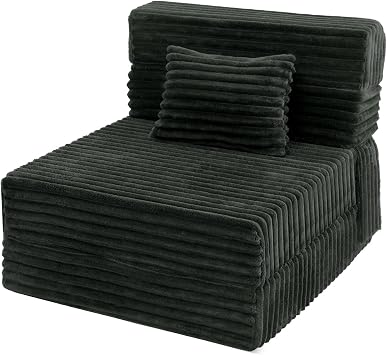 Fvkind Folding Sofa Bed Single Convertible Futon Chair Bed with Pillow Folding Sofa Sleeper Chair Comfortable Foam Floor Sofa Living Room Bedroom Dorm Guest Room Charcoal Moss Grey