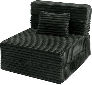 Folding Sofa Bed Single, Convertible Futon Chair Bed with Pillow, Folding Sofa Sleeper Chair, Comfortable Foam Floor Couch for Living Room, Bedroom, Dorm, Guest Room, Charcoal Moss Grey