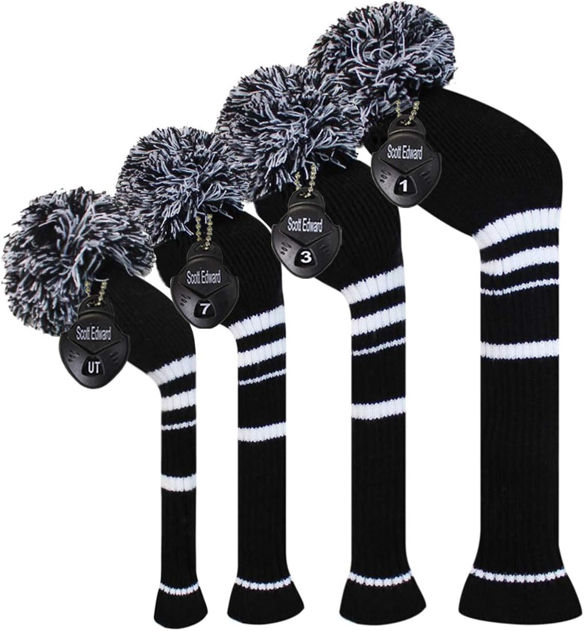 Knit Wood Golf Covers 4 Pieces Handmade Knitted Item Fit Over Well Driver Wood(460cc) Fairway Wood*2 and Hybrid(UT)