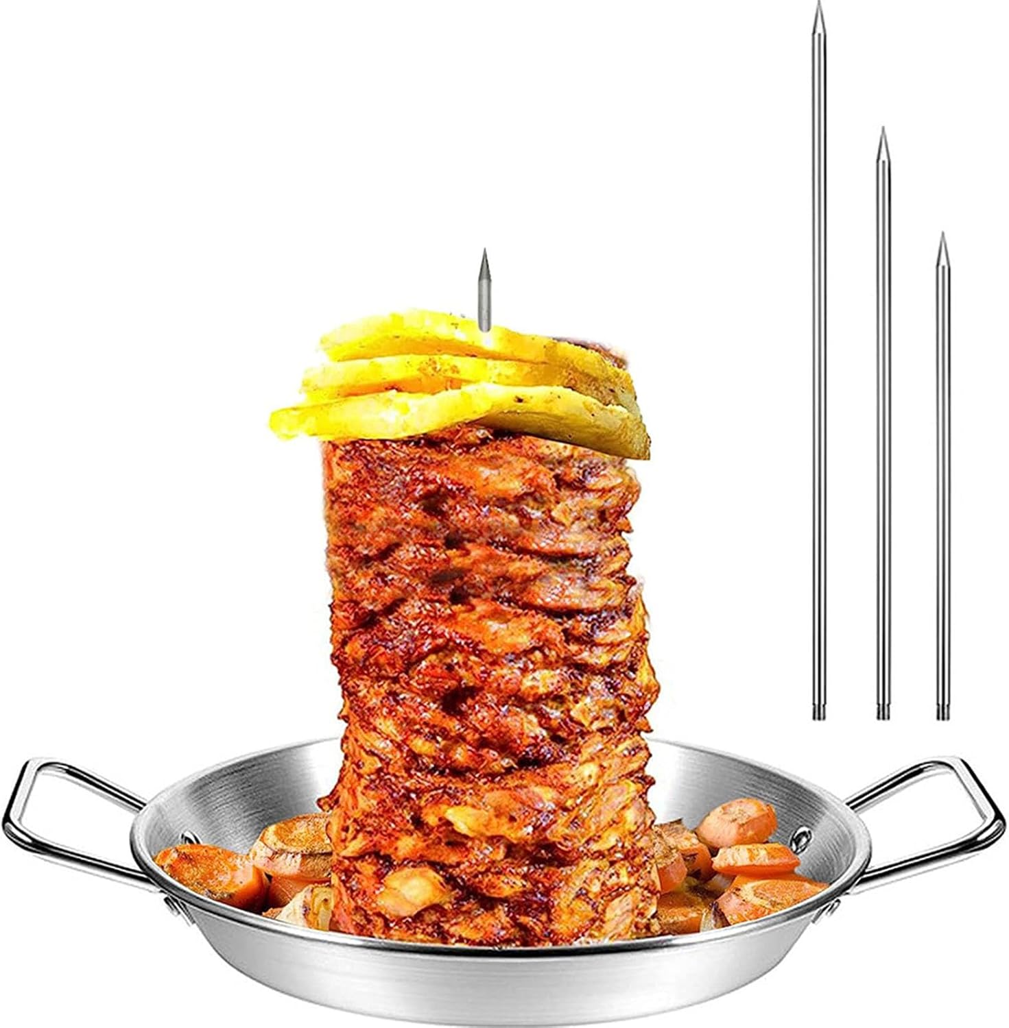 Commercial Grade Vertical Skewers Grills Accessory 3 Stainless Steel Spikes Dripping Catcher Pan Included BBQ Skewers Space Saving Vertical Grills Rack