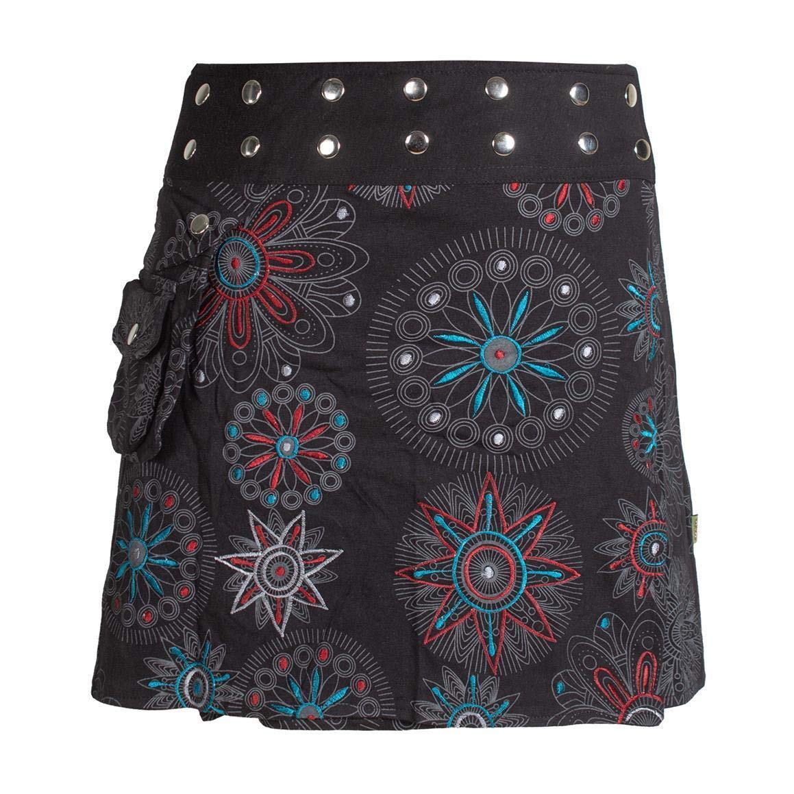 Vishes - Alternative Bekleidung - Damen Wickel-Rock Bedruckt Bestickt Blumen Mandala Gürtel-Tasche