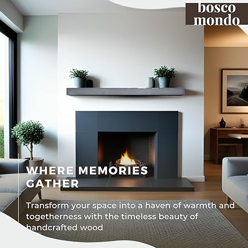 Miniatura 4 de BoscoMondo Estante de madera maciza para chimenea, manto flotante para sala de estar, chimenea de madera rústica de granja, fácil montaje en pared