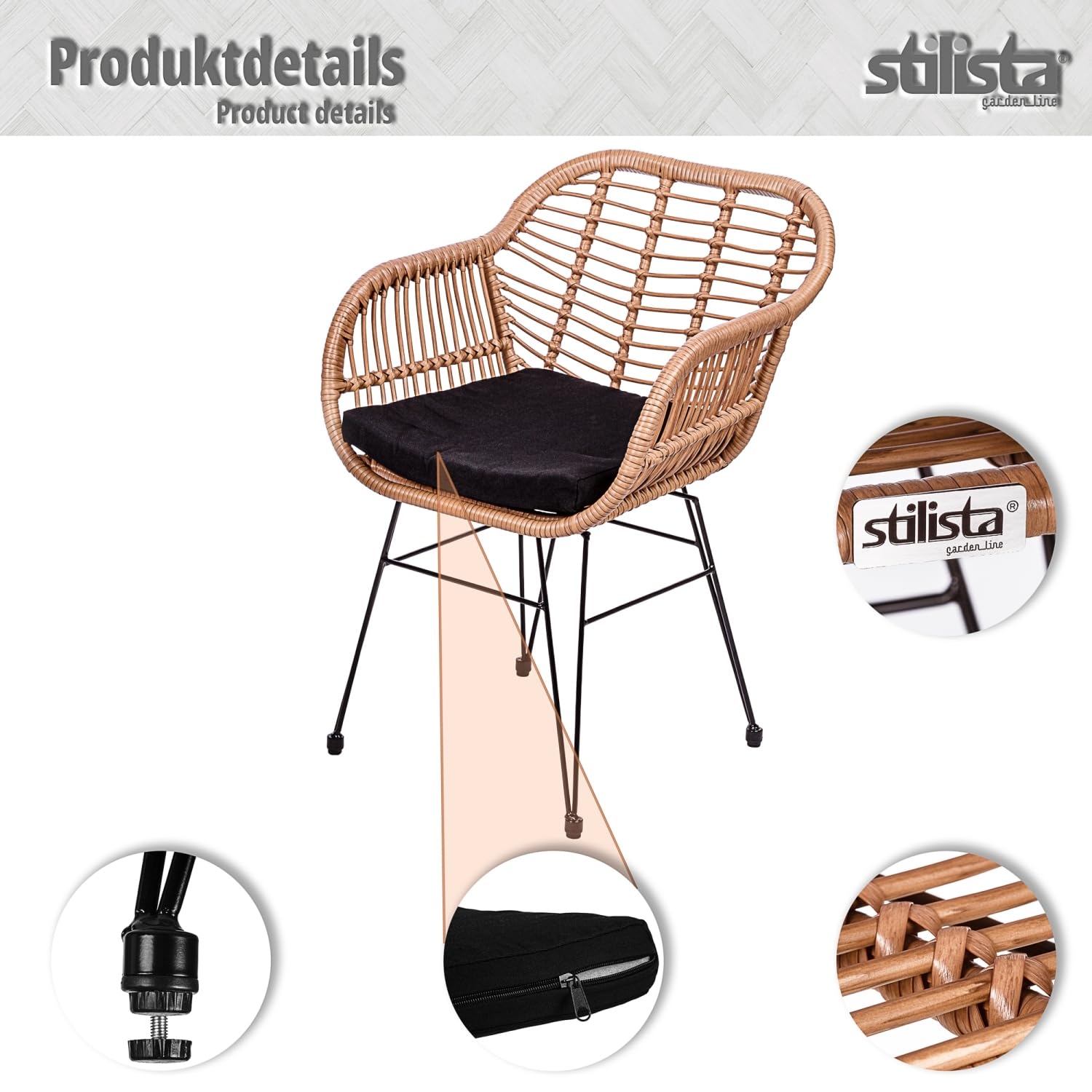 STILISTA Poly-Rattan Gartenstuhl 2er Set wetterfest Indoor Outdoor geeignet