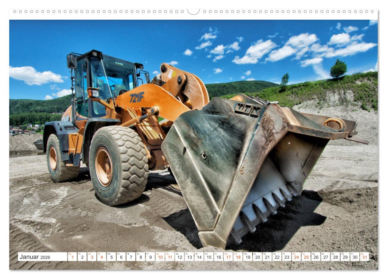 Baumaschinen - Maschinen auf der Baustelle (hochwertiger Premium Wandkalender 2026 DIN A2 quer), Kunstdruck in Hochglanz: Sie sehen Bilder von Baumaschinen an ihrem Arbeitsplatz (CALVENDO Technologie)