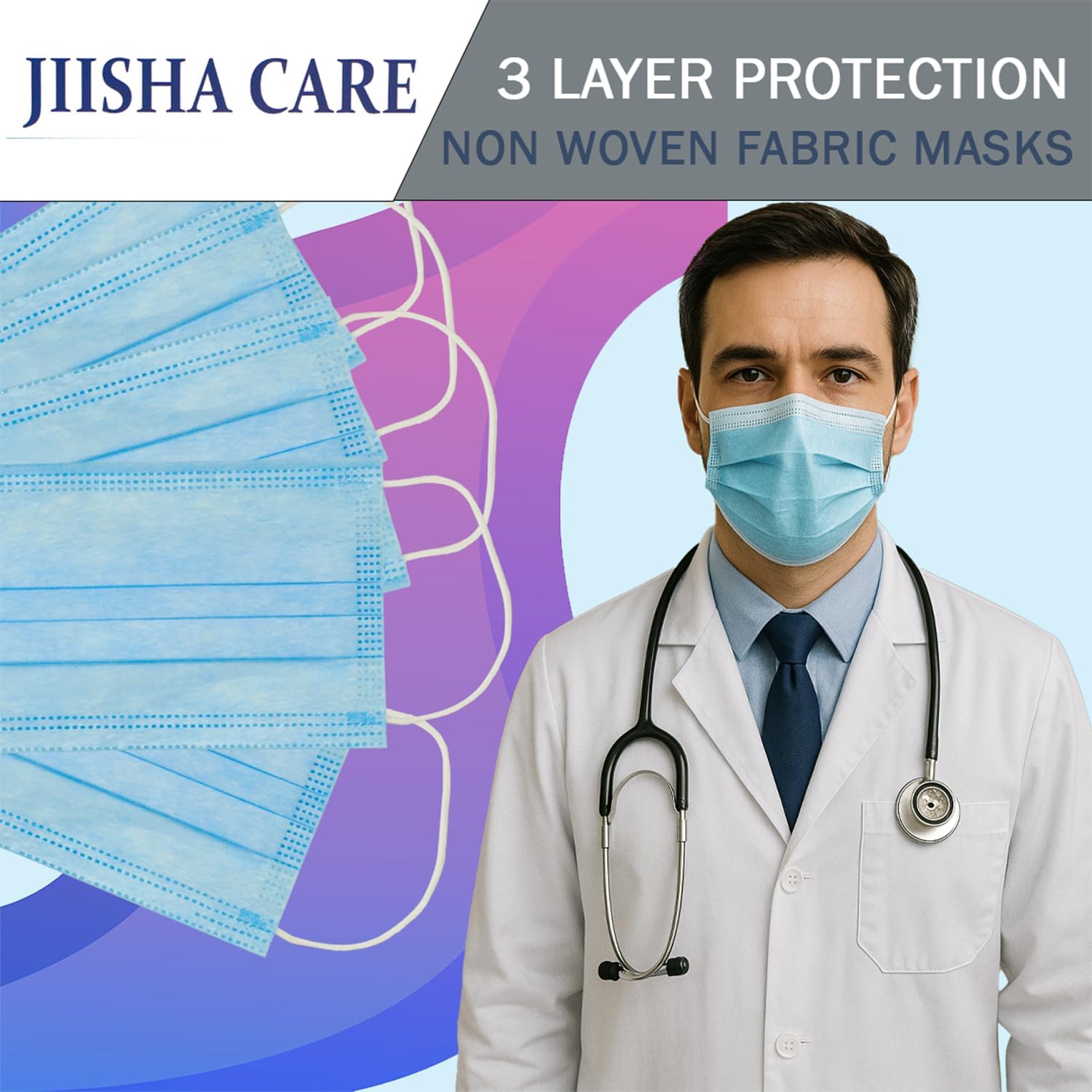 100 Pack Medical Disposable Face Masks for Protection, 3 Layers Safety Face Mask For Adults Daily Use (Blue, Pack of 100)