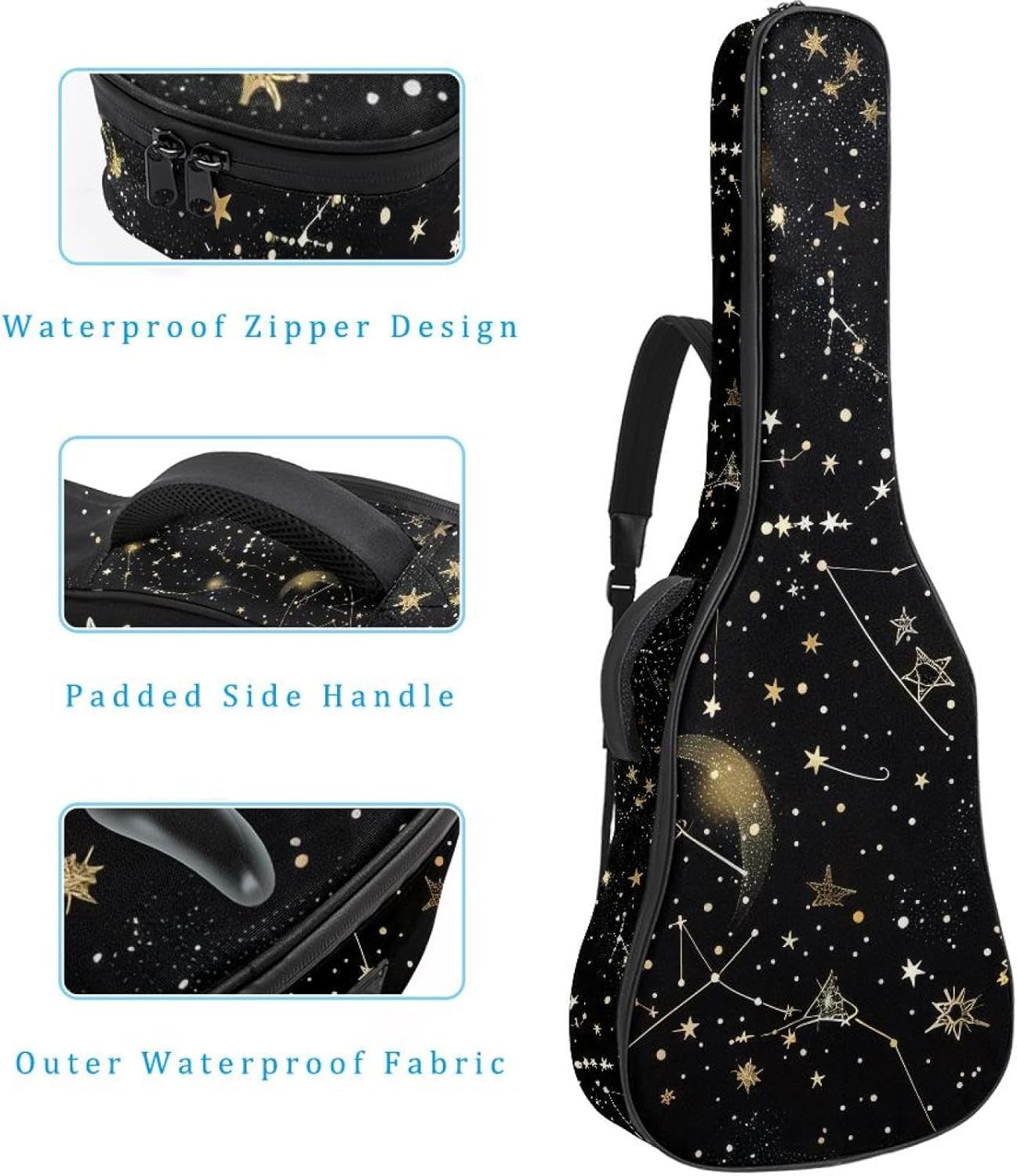 40 41 42 Inch Acoustic Guitar Bag, 0.4 In Thick Sponge Padded Guitar Case Gig Bag with Back Hanger Loop and 2 Pockets, Mystical Night Sky Constellations