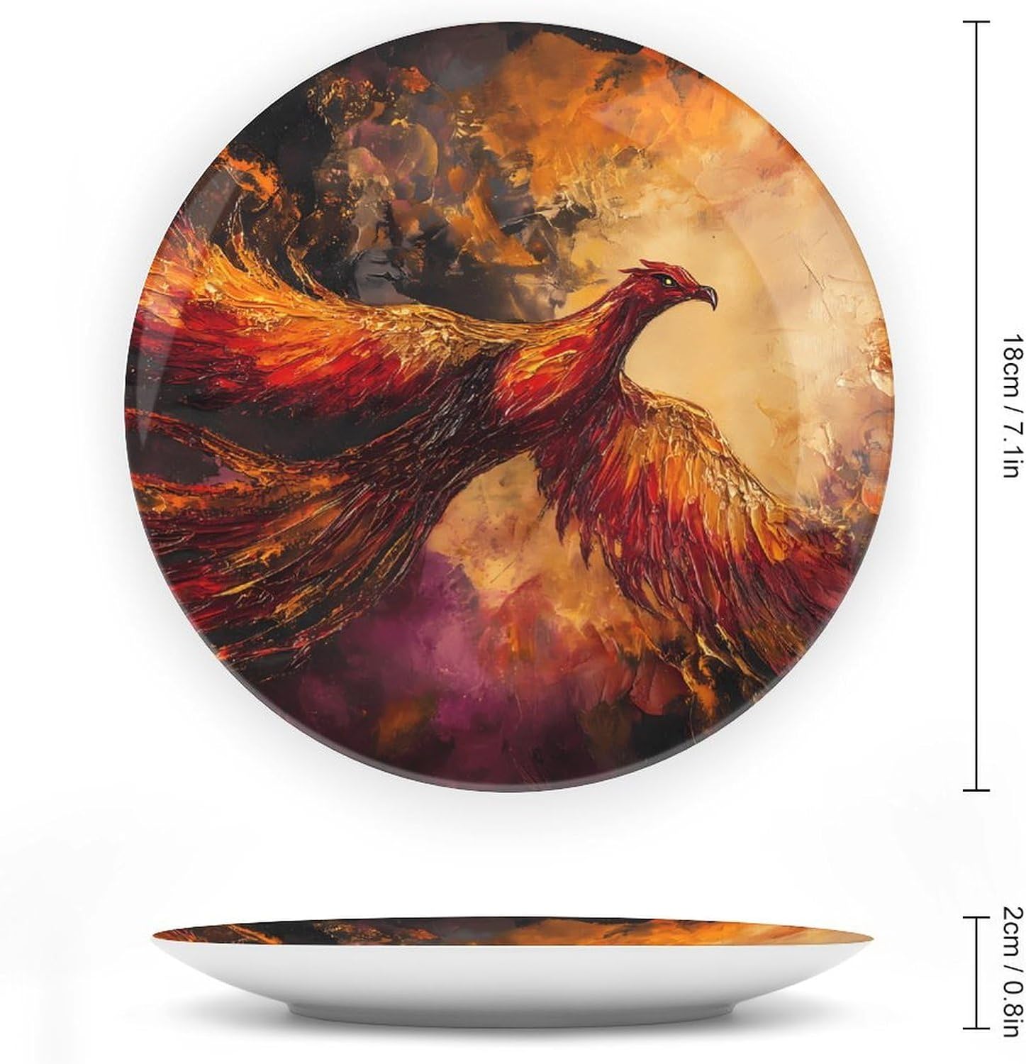 Phoenixes Soaring Flame Sky Decorative Plates for Display Ceramic Plate Tray with Stand Hanger Home Decor