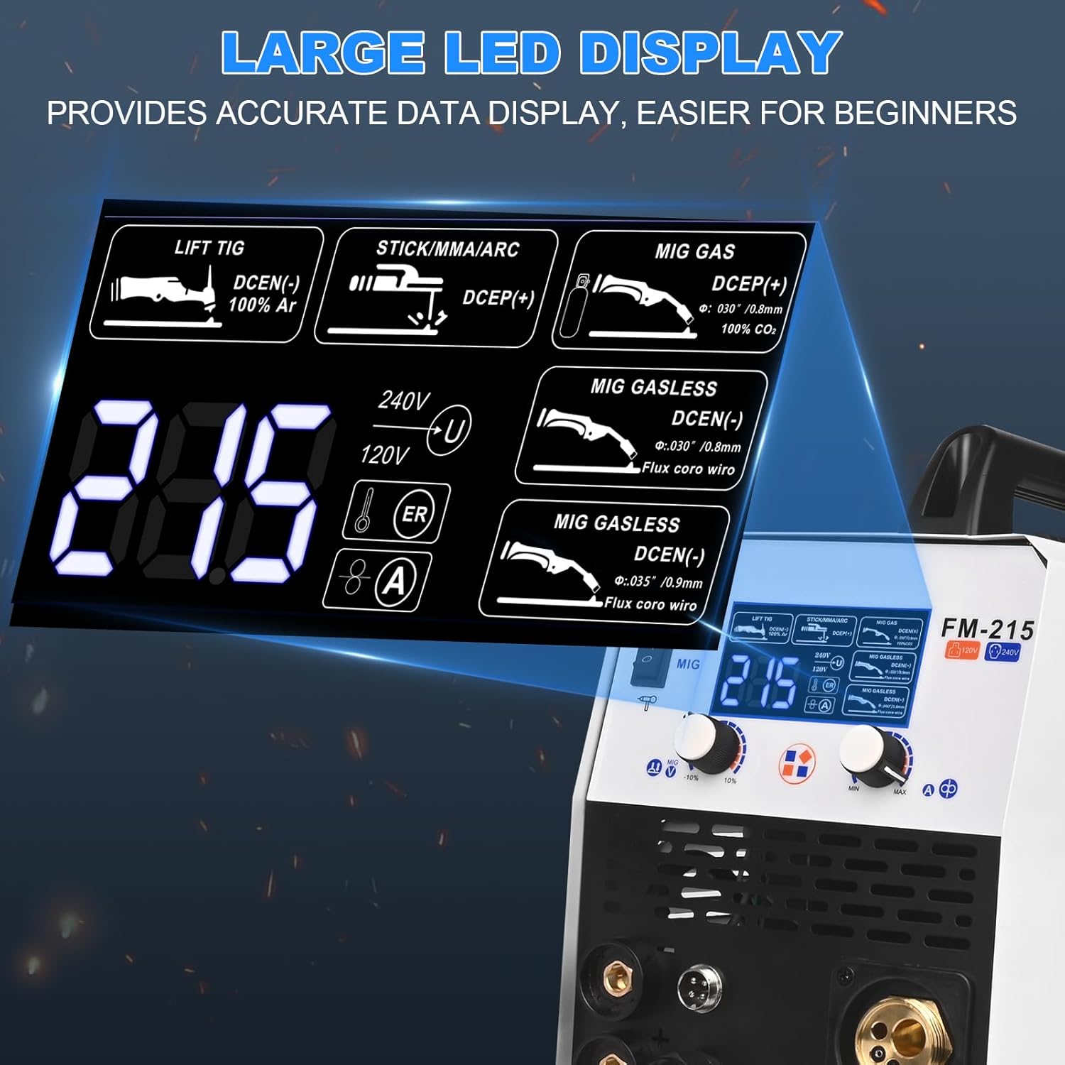 FLARING MIG Welder 215amp 6 IN 1 Welder Machine 120V/240V Flux Core/Gas MIG/Stick/Lift TIG/Spot welding/Spool Gun Multi-Process 2lbs/11lbs Wire Compatible IGBT Inverter Portable Welder
