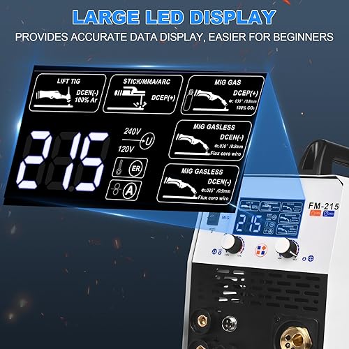 Miniatura 4 de FLARING Soldador MIG 215amp 6 EN 1 Máquina de Soldadura 120V/240V Núcleo de Flujo/Gas MIG/Electrodo/Elevación TIG/Soldadura por Puntos/Pistola de