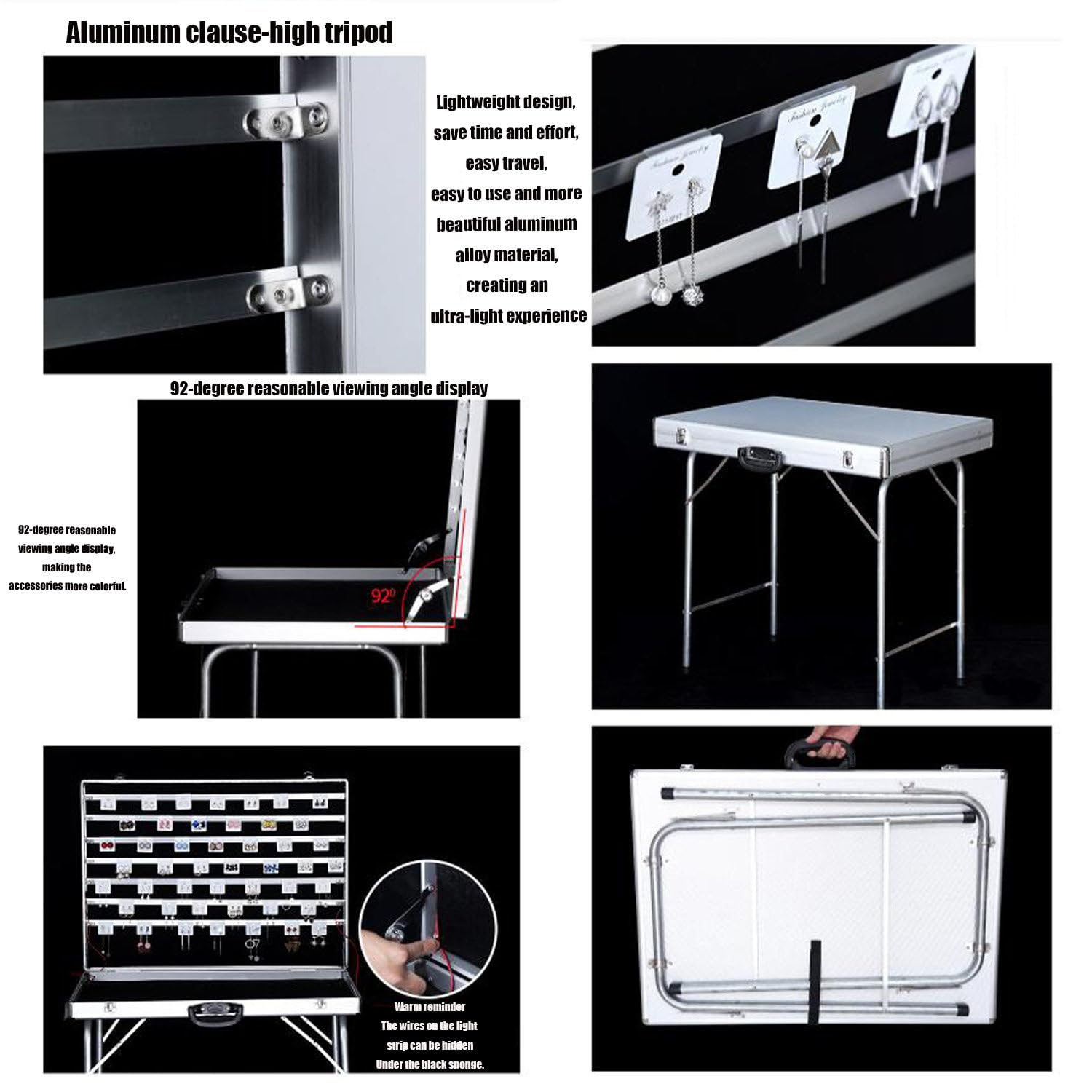 Gablota na biżuterię, aluminiowa wodoodporna walizka na naszyjniki i kolczyki, składany stojak pudełko do przechowywania na nocne targi, przenośna witryna 80 x 60 cm
