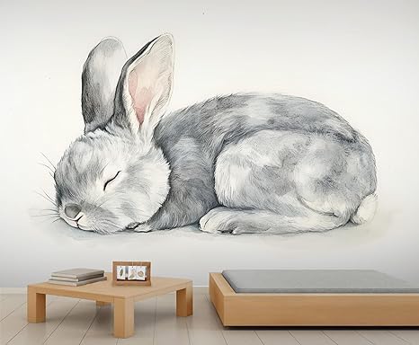 RIPUEJI Watercolor Rabbit Wall Murals, Bunny Mural Wallpaper, Simple ...