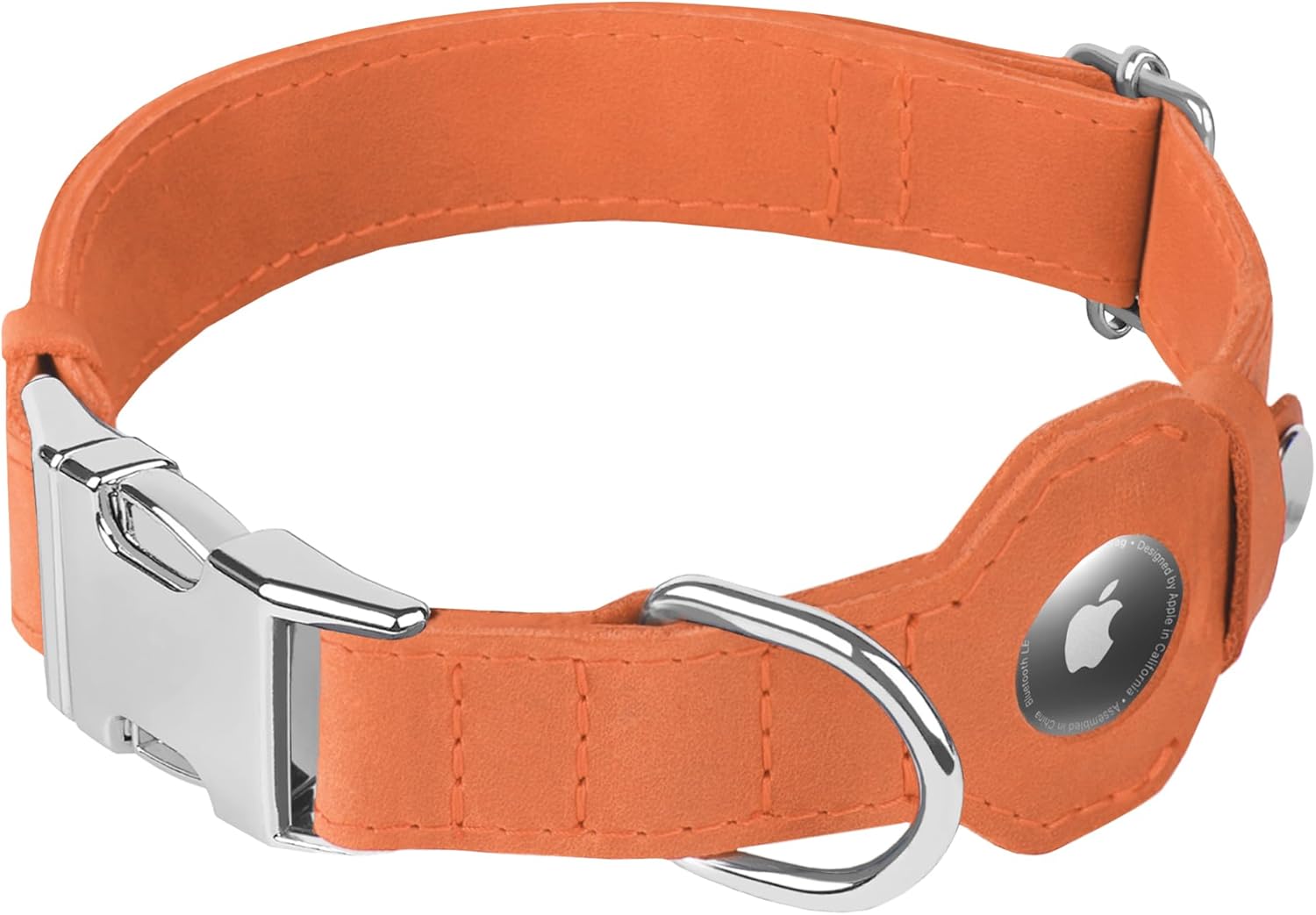 Leather Dog Collar with Airtag Holder - Soft Adjustable Airtag Dog Collar with Metal Buckle - GPS Tracking Apple Air Tag Pet Collar for Small Large Dogs (Peach, XS, 9"-12" Neck Fit)