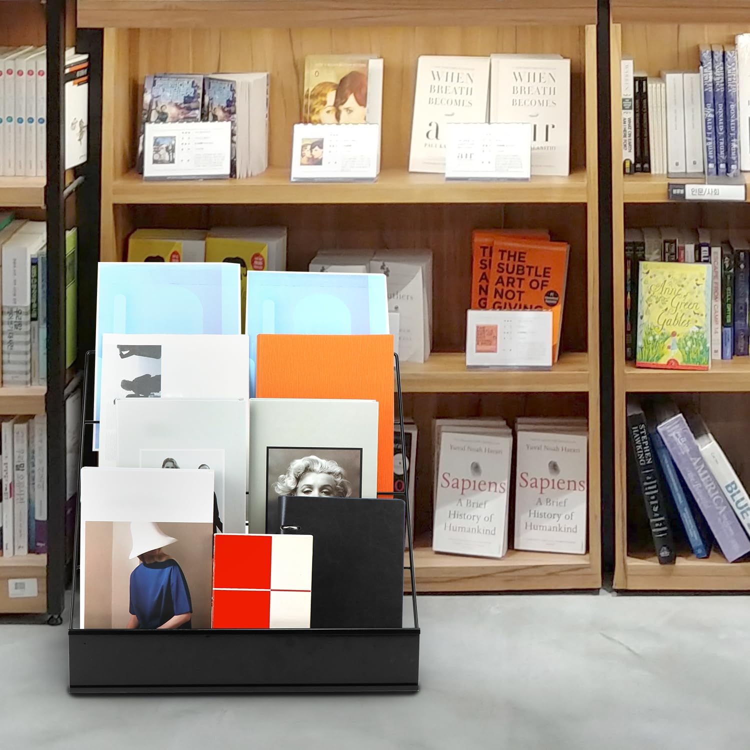 QWORK 4-Tiered Metal Book Display Stand,18.4 x 16.6 x 14.5, Book Signing Wire Rack, Tabletop CD Display Magazine Rack