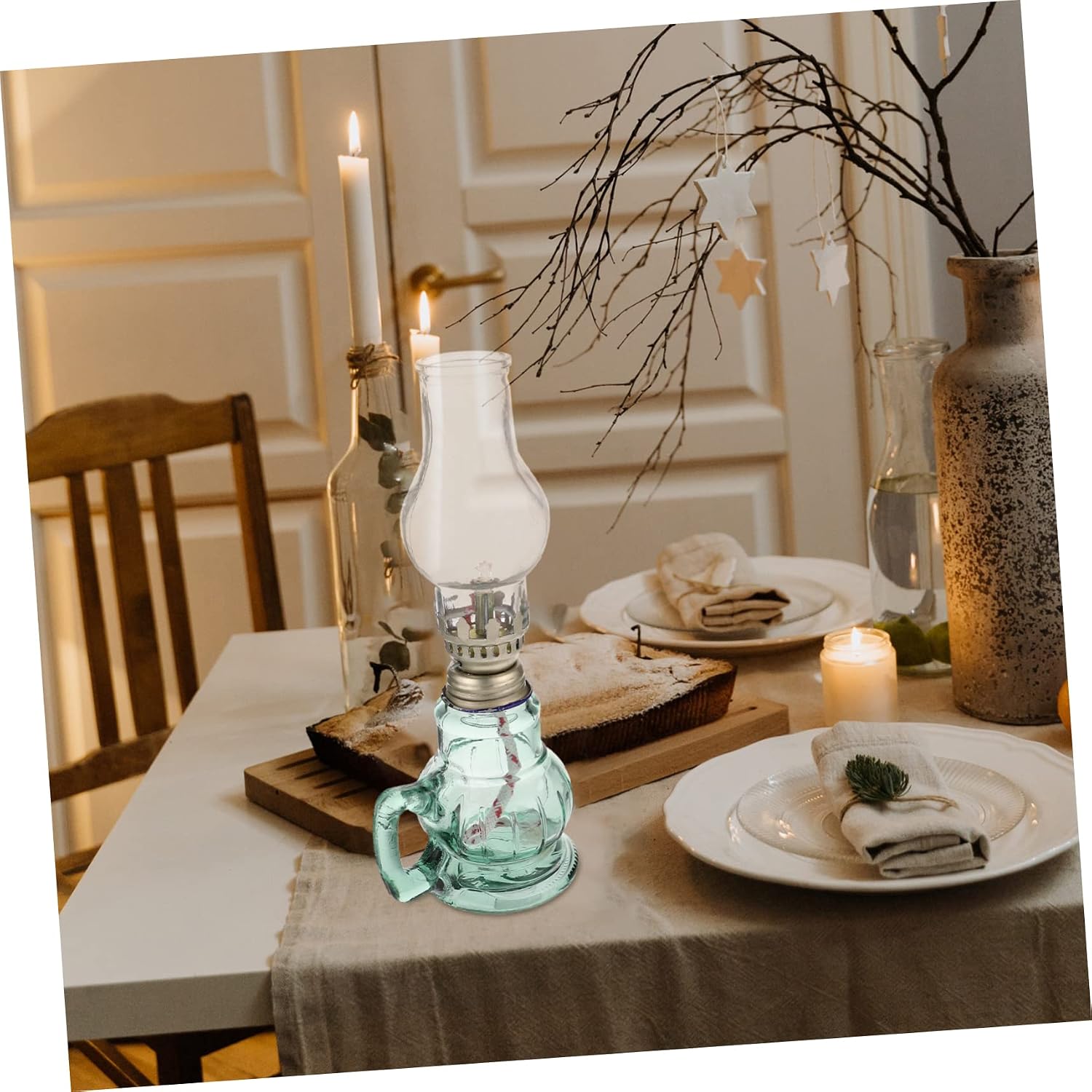 Vintage Glass Kerosene Lamp for Home Oil Light High-Temperature Windproof Cover Elegant Desktop Decor for Emergency Lighting