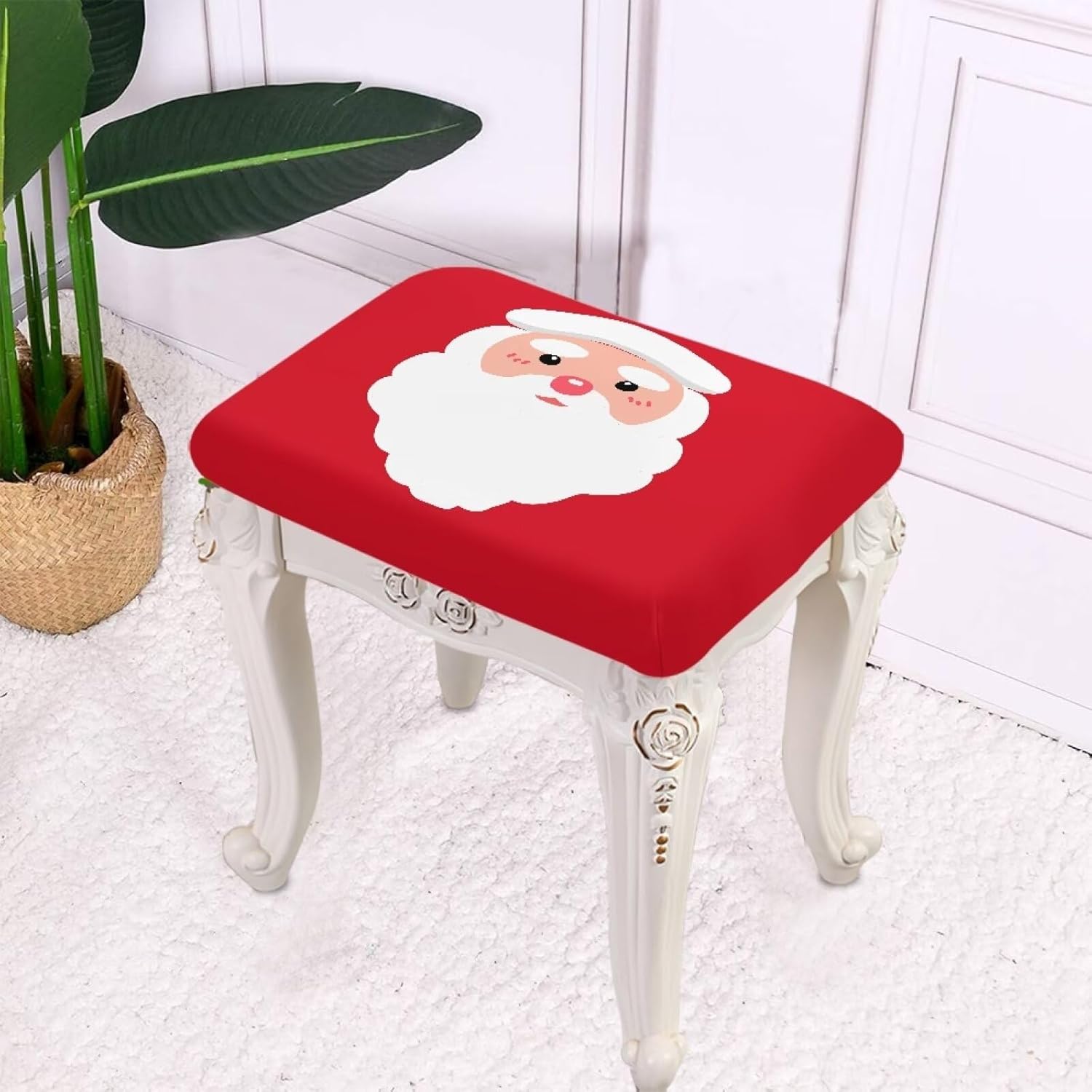 Cute Santa Stool Covers Rectangle Dustproof Bar Stool Chair Covers Removable Pub Stool Chair Slipcover Stretch Bench Seat Protector for Kitchen Dining Room Cafe Furniture, 6 Packs Xmas Decor