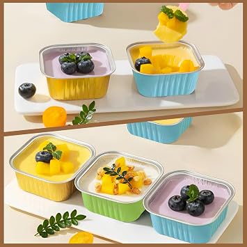 Mini Cake Pans with Lids, Aluminum Foil Square Cupcake Baking Cups,5oz40Pcs