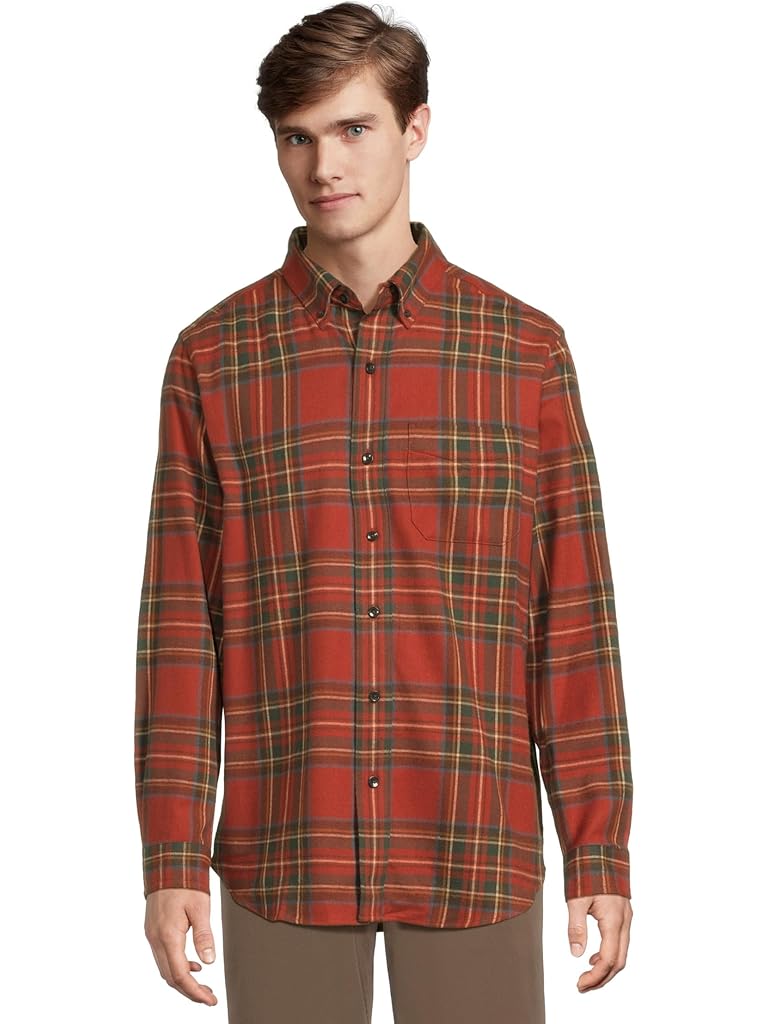 Orange L.L.Bean Scotch Plaid Flannel Shirt Traditional Fit