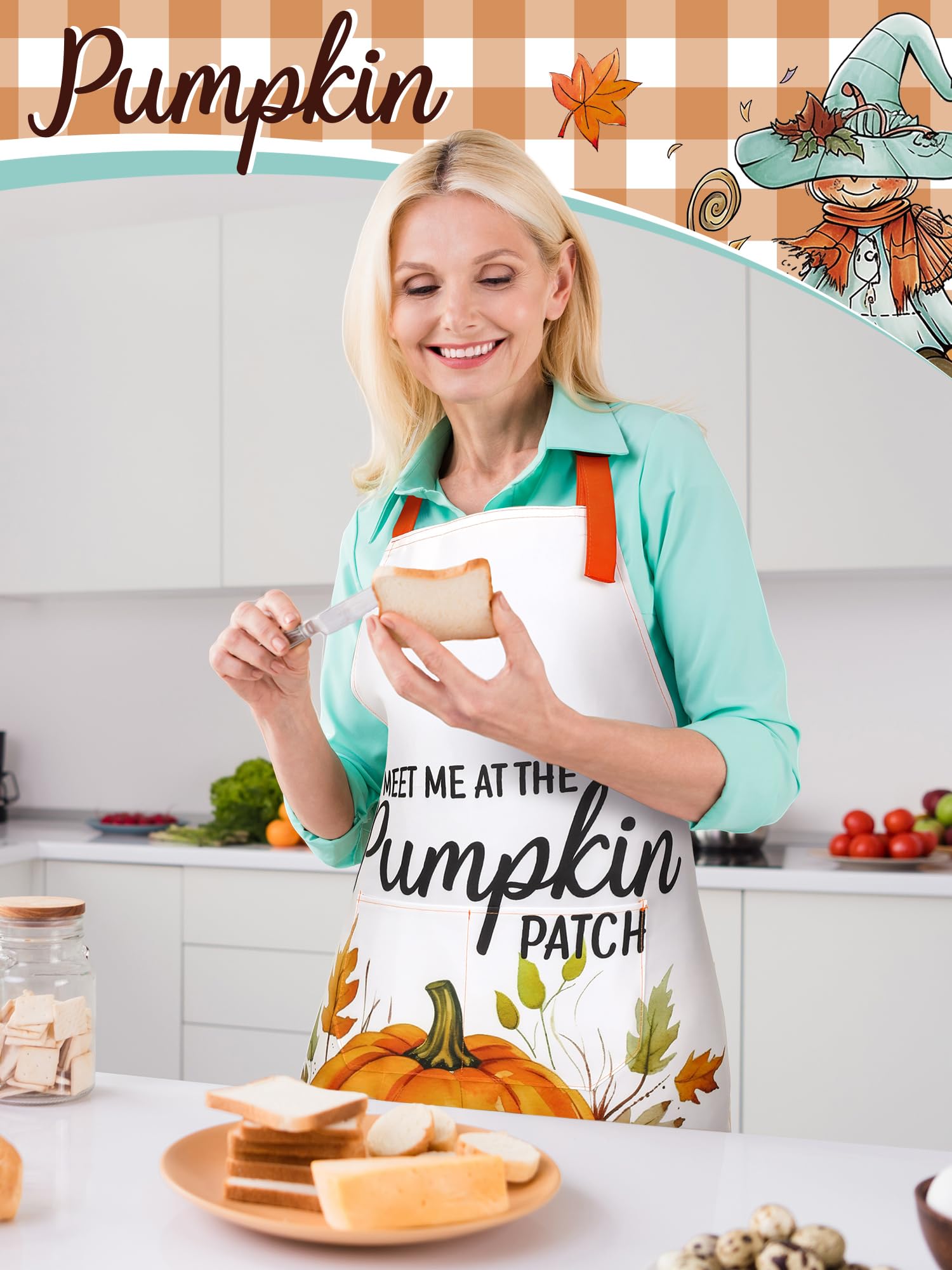 Bencailor Lot de 6 tabliers de cuisine imperméables avec poches pour l'automne et l'Action de grâce