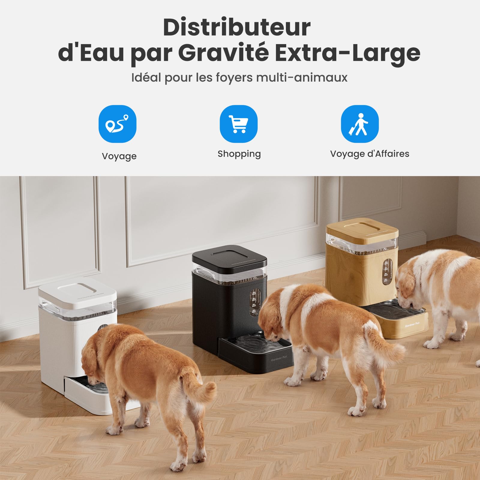 Gardner Pet 6.5L Distributeur Eau Chat Automatique, Gamelle Chat Automatique par Gravité, Distributeur Eau Chien avec Gamelle en Acier Inoxydable, Pas d'électricité, sans BPA - Noir