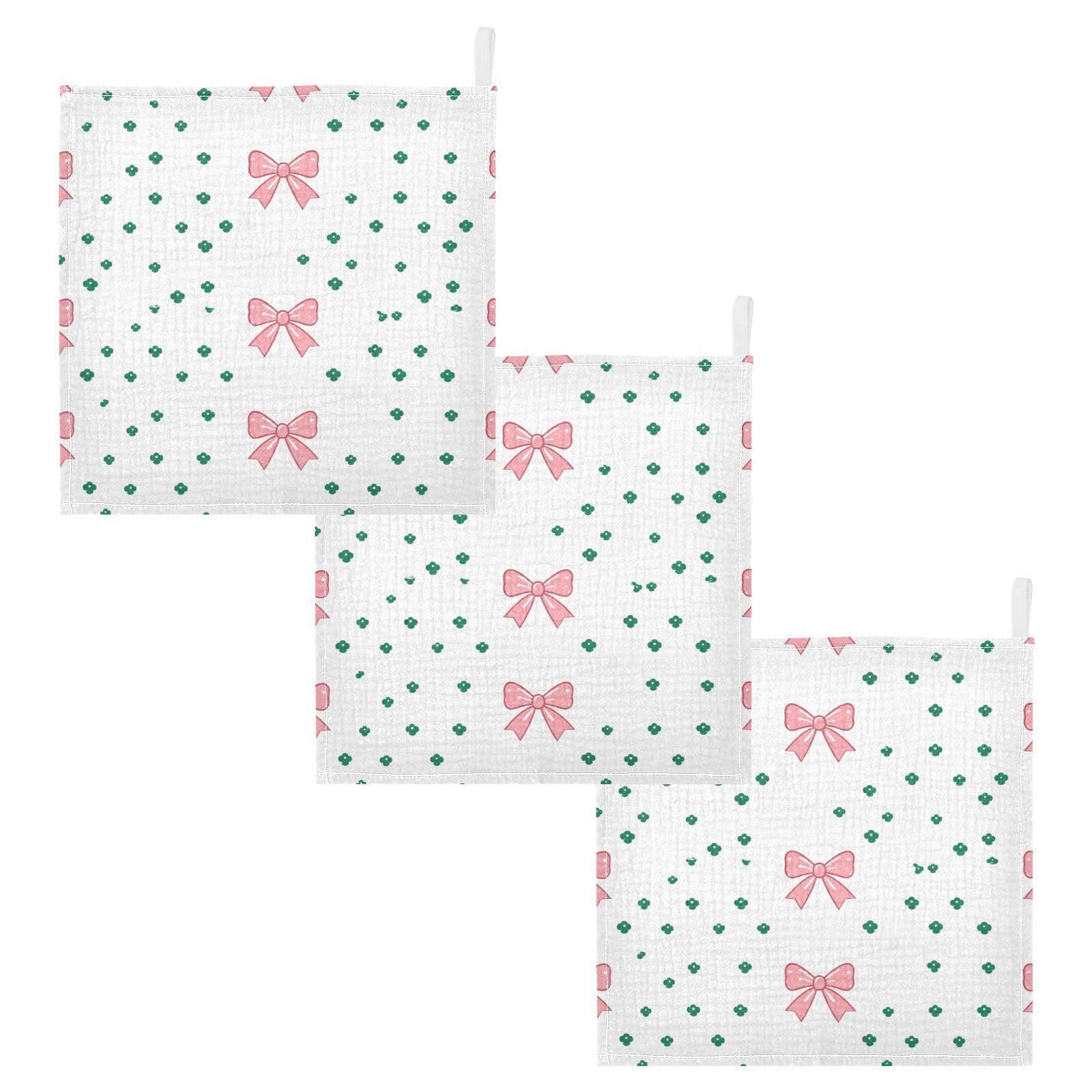 Nander Cute Bow Tie Baby Muslin Washcloths 3PCS- Soft Face Cloths for Newborn Absorbent Bath Wash Cloths Wipes