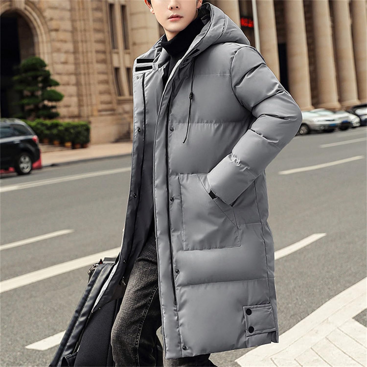 Piumino da uomo lungo giacca invernale calda giacca trapuntata con cappuccio Parka cerniera cappotto invernale ispessito giacche termiche da uomo