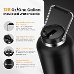 128 oz Insulated Water Bottle with Straw Lid and Handle, One Gallon Stainless Steel Double Vacuum Water Jug for Hot & Cold Drinks - Sweat Proof, Great for Travel, Hiking, Camping - Olive Green