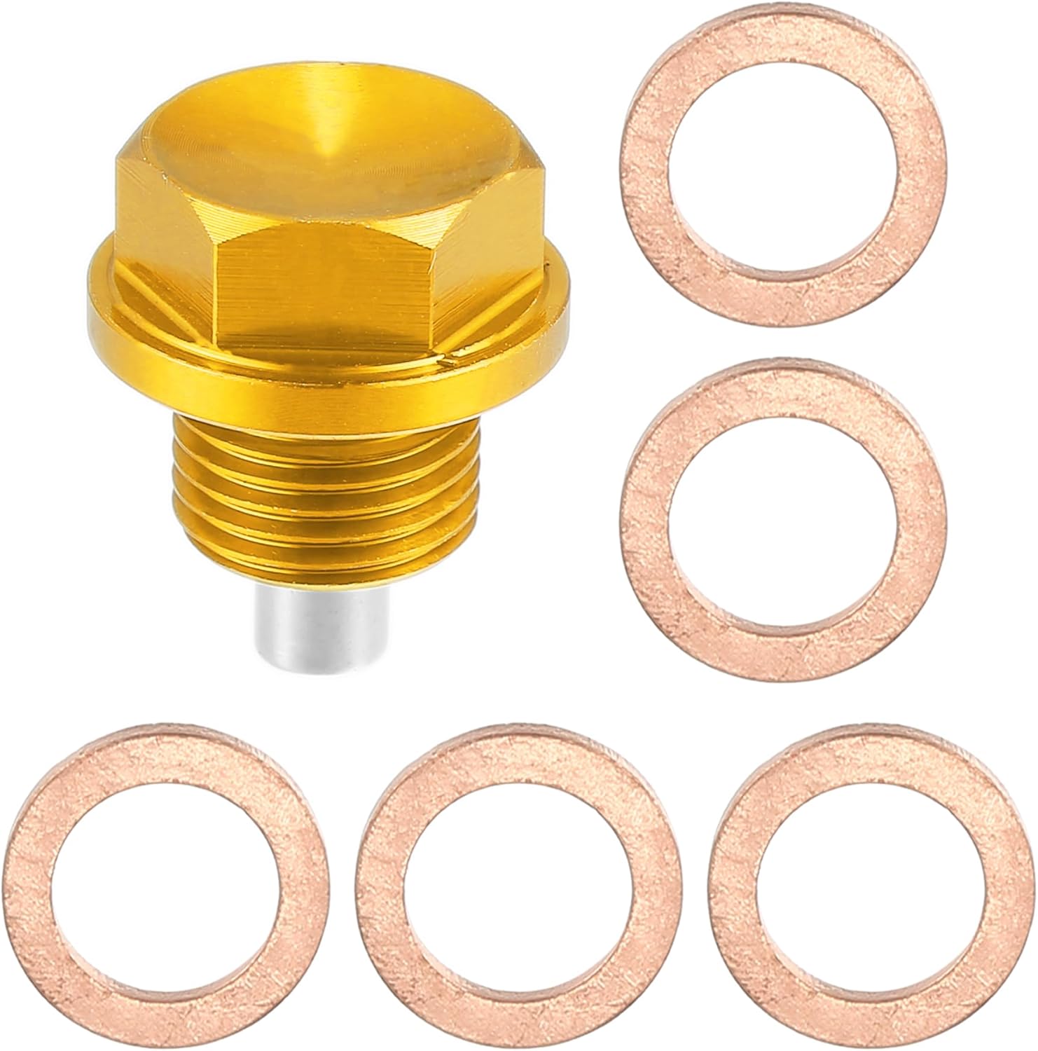 X AUTOHAUX M18x1.5 Magnetic Aluminum Oil Drain Plug with 5 Gasket Engine Sump Return Drain Plug Bung Fitting Adapter Nut Bolt for Car Motorcycle Silver Tone