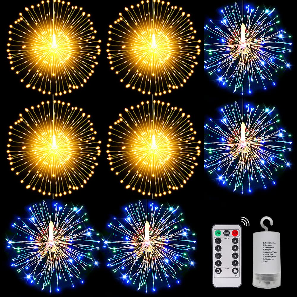 Techip4pack 345LED Colorful White Starburst Lights Christmas String Lights 8 Modes Hanging Fairy Lights for Wedding Garden Christmas Thanksgiving