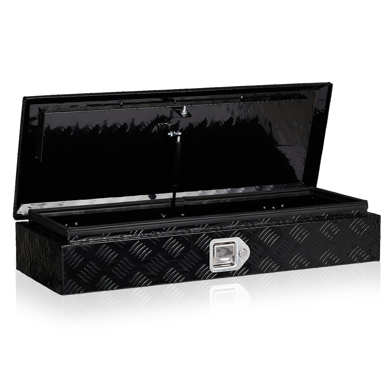 34.5 Inch Aluminum Truck Box, Heavy Duty Truck Bed Tool Box, Waterproof Trailer Toolbox Storage Organizer Chest with Lock and Key for Pickup Bed RV Motorcycle, Black