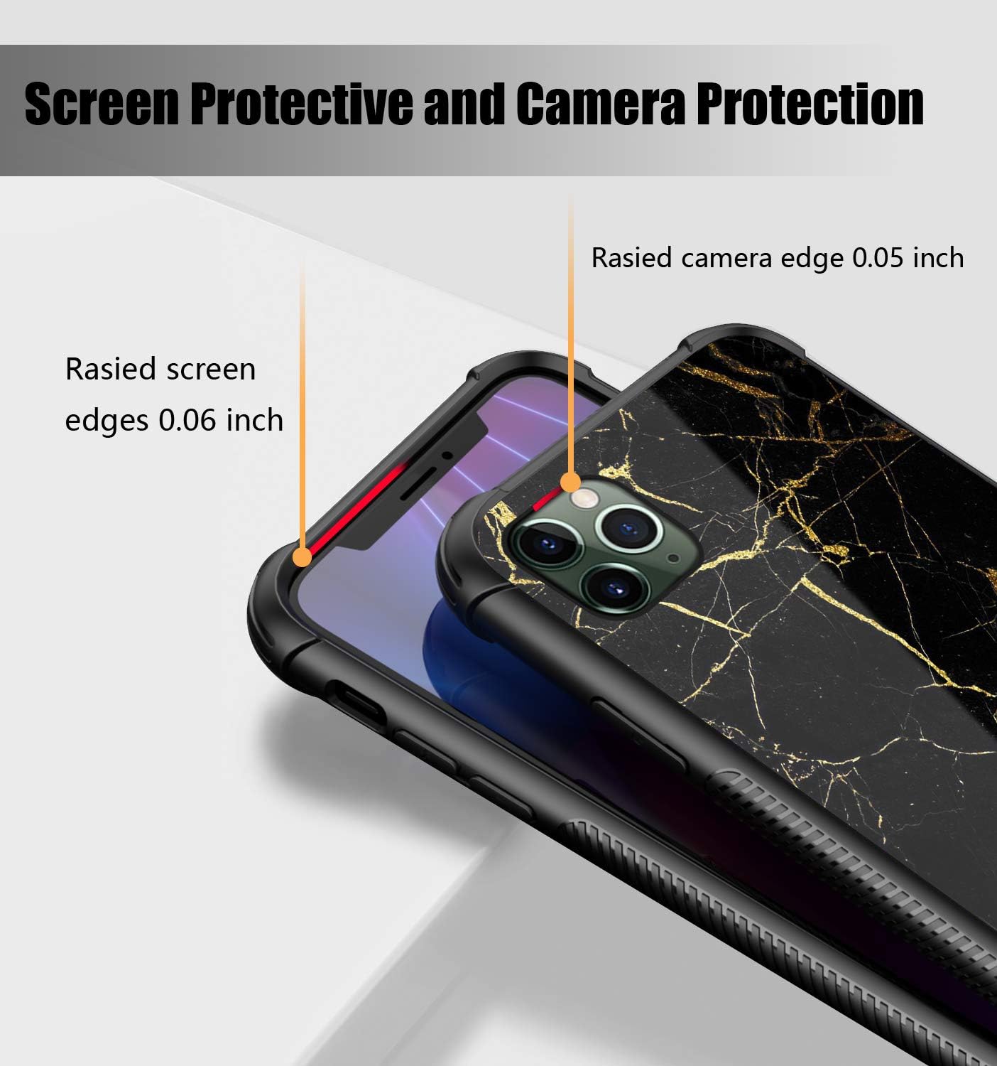 DAHAOGUO iPhone 11 Case,Black Gold Marble Pattern Design 9H Tempered Glass iPhone 11 Cases for Girls Women [Anti-Scratch] Soft TPU Bumper Frame Support Cover Case for iPhone 11(6.1inch)