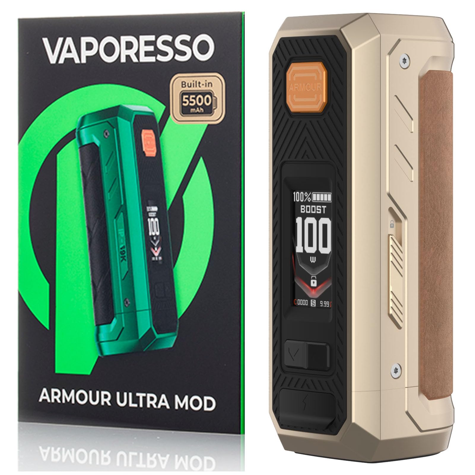 Vaporesso Armour Ultra Mod 100W 5500mAh built in Battery Boost/Pulse/ECO/TC Mode 510 Thread Water Proof E Cigarette Box (Or dune)