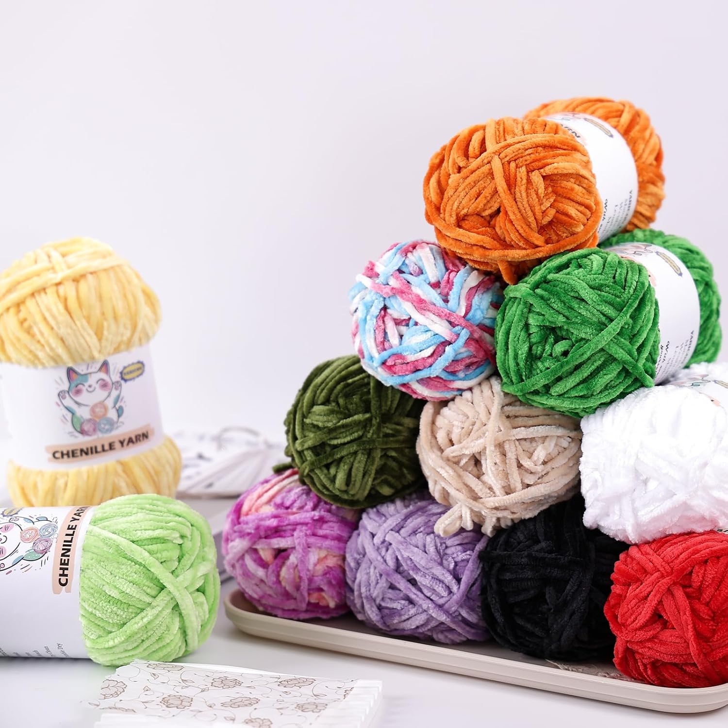 3 Pack Velvet Chenille Yarn for Crocheting and Knitting Beginners,Gradient Blue Rainbow Velvet Plush Fuzzy Fluffy Chenille Yarn for Crochet Blankets/DIY Crafts(Gradient Blue)