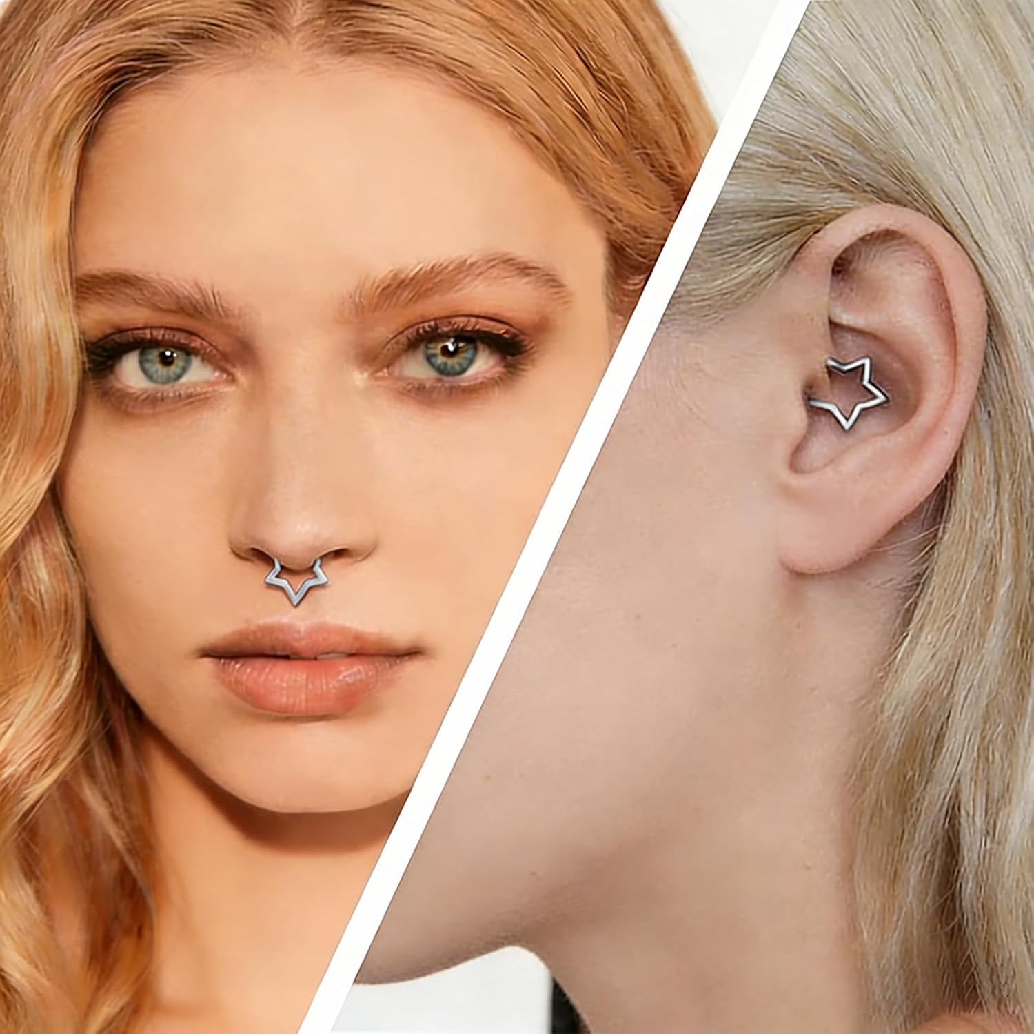 2Pcs Pack 16G Septum Ring Star Helix Piercing Jewelry,Tragus Earrings Daith Earrings Nose Ring Hoop Clicker Conch for Women and Men