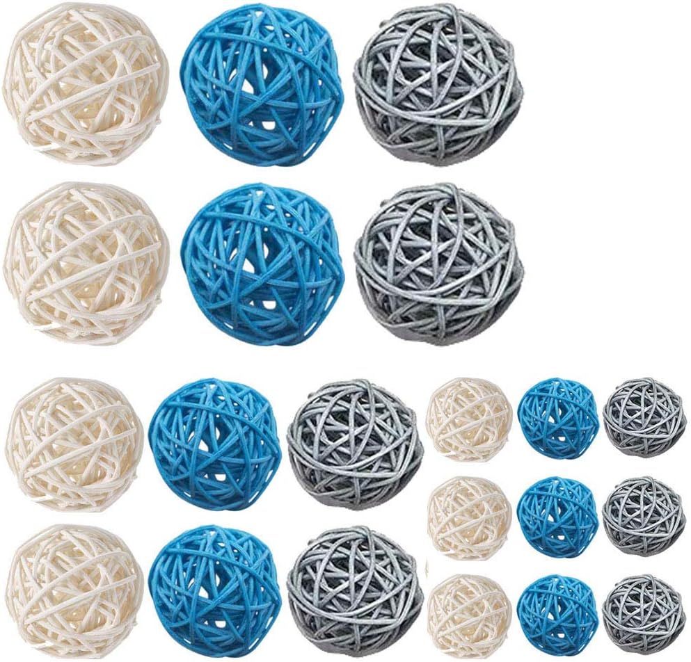 21 Pcs/lot Mixed 3 Colors Rattan Wicker Balls Vase Fillers for Wedding Party Christmas Decoration, Assorted Three Size(3cm/5cm/7cm) (White Black Silver)