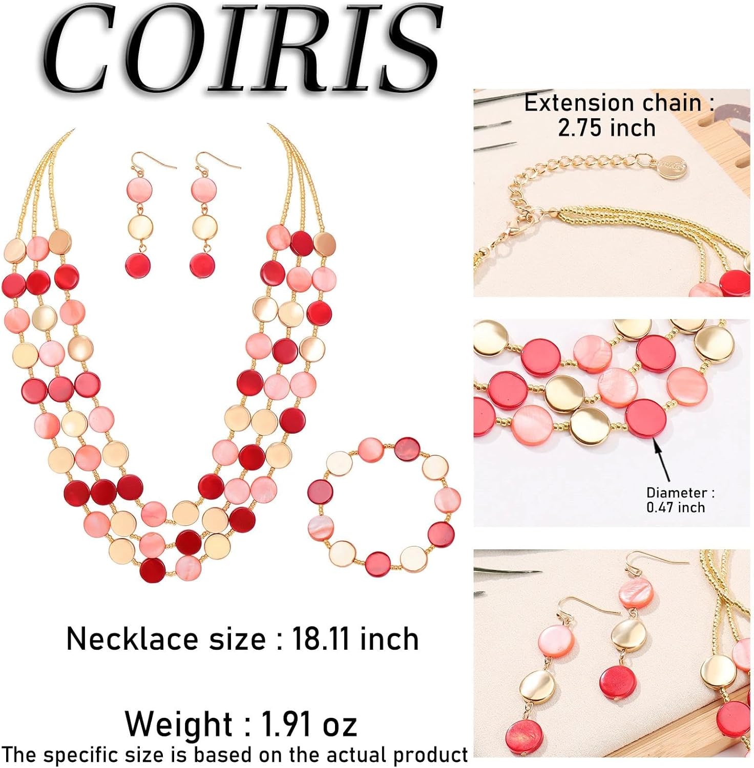 Coiris Layered Beaded Necklace for Women Boho Shell Chunky Fashion Collar Summer Beach Costume Jewelry Set for Women - Image 6