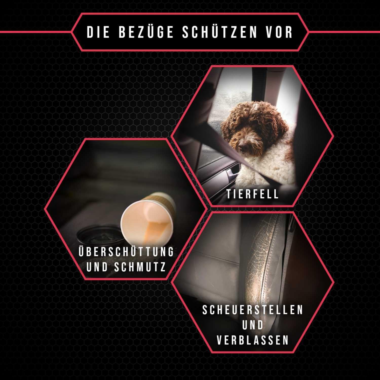 2er Set Autositzbezüge PKW universal | Auto Sitzbezüge Kunstleder Schwarz für Airbag geeignet | für Vordersitze | 1+1 Autositze vorne