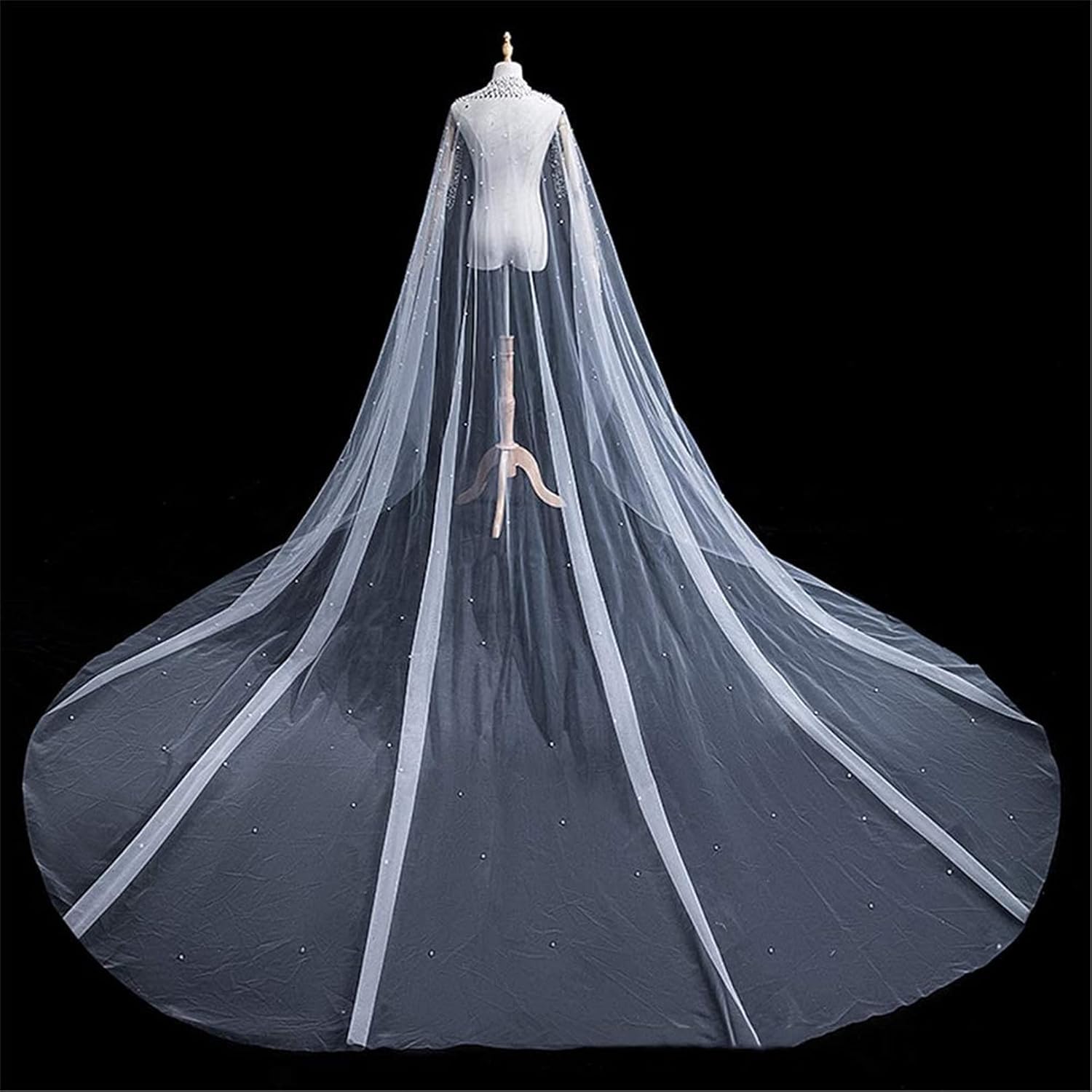 3m Long Tail Kathedrale Perle Braut Schleier 1 Schicht Schal Schnitt Kante Elegant Weich Foto Studio Schleier Einfache Vintage Prinzessin Tüll Hochzeit Haarschmuck, White, 3 * 3 m