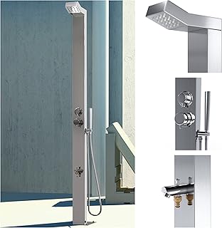 Bondi Silver ADA 316 Marine Grade Stainless Steel Outdoor Shower Panel-No Rust! Perfect for Swimming Pools. Hot & Cold Water Connections! Wall-Mounting & Freestanding Options