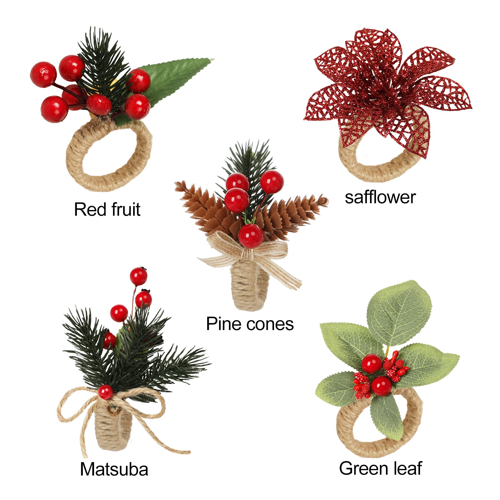Ronds De Serviette Noël En Forme De Poinsettia - Lot De 6, Métal Rouge - Pour Décoration De Table De Fêtes
