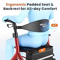 Vista 5 de WALK MATE Andador con ruedas para personas mayores de 5.3 a 7 pies de altura, asiento ajustable en altura, cable integrado, ruedas de 10 pulgadas