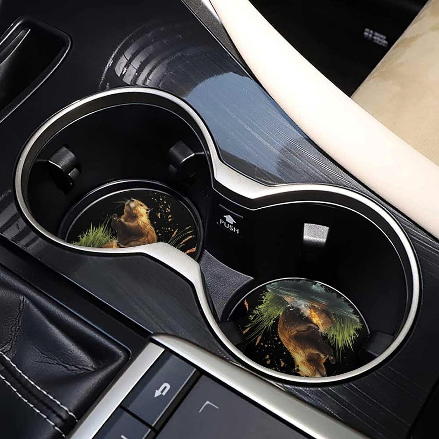 Beaver Habitat Grass Car Cup Holder Coaster with Cork Base 2.6 Inches Anti Slip