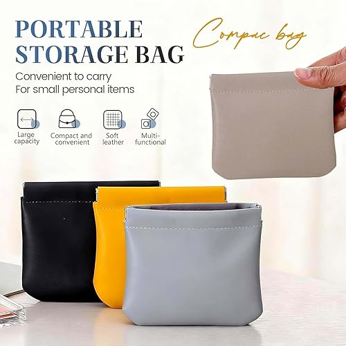 Miniatura 5 de 4 bolsas de cuero, mini bolsa de cosméticos con cierre automático, organizador de cuero con cierre a presión para bolso, accesorios de viaje para