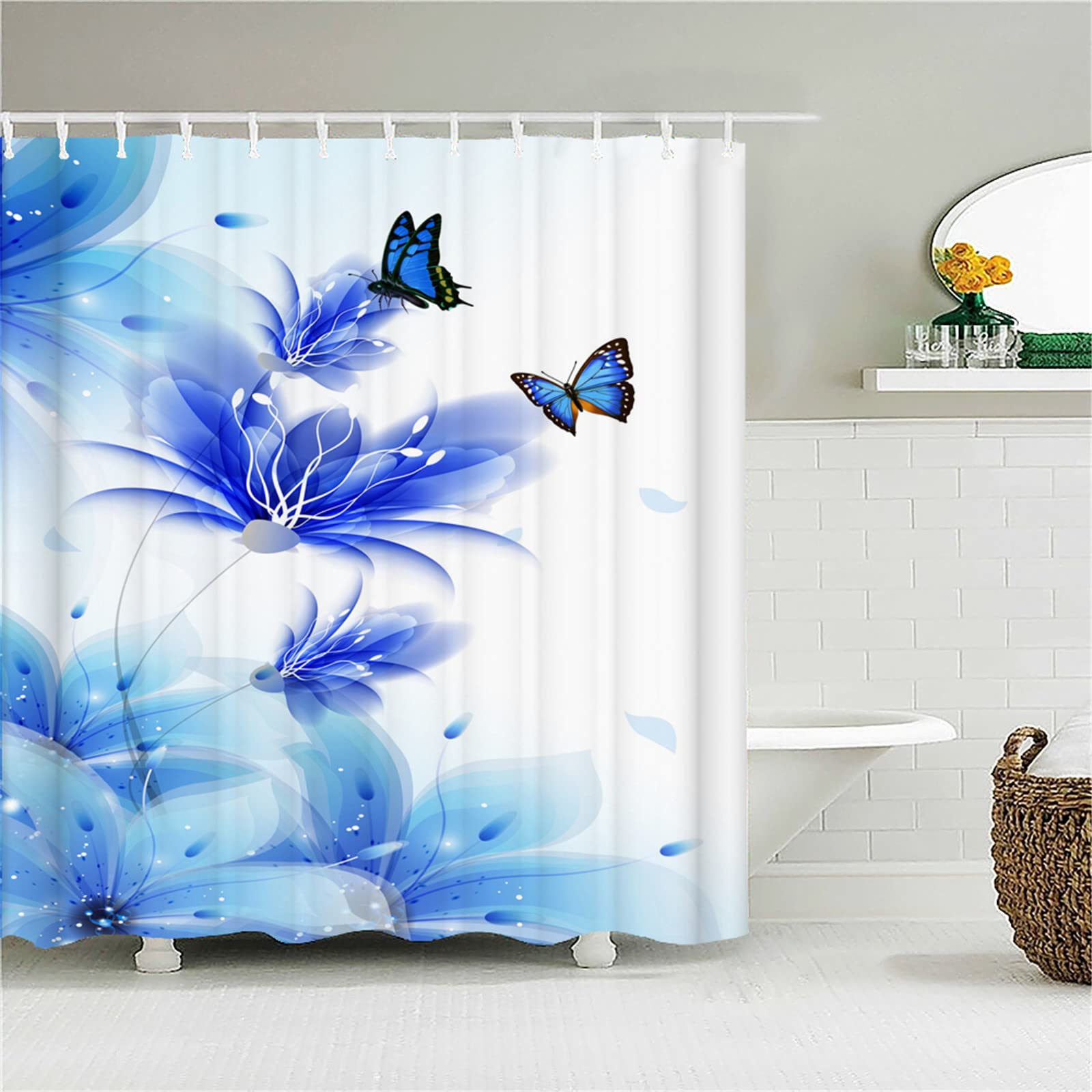 Tenda Doccia In Poliestere Impermeabile Con Motivo Prisma - Antimuffa E Lavabile - Dimensioni 180x200cm, 200x200cm, 220x200cm, 240x200cm - Blu Con Orlo Ponderato - 5